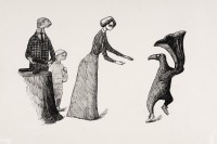 Edward Gorey, “It wrenched off the horn of the gramophone, / And could not be persuaded to leave it alone.” Illustration for The Doubtful Guest. Garden City: Doubleday & Company Inc, 1957. Pen and ink on paper. © The Edward Gorey Charitable Trust.