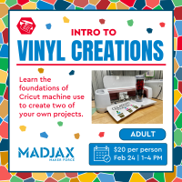 Intro to Vinyl Creations promo image featuring the mini zip bag and tumbler to be customized by participants.