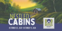 Step into the tranquil world of Bob Ross with this unique exhibition highlighting a collection of his beloved cabin paintings.