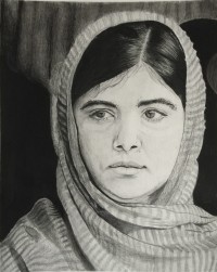 Malala Yousafzai, by Sarah Bonshire, on display at Gallery 308